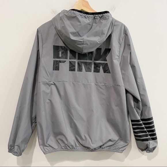VS PINK Gray Hooded Windbreaker Pullover Oversized, Size Small - Picture 2 of 10